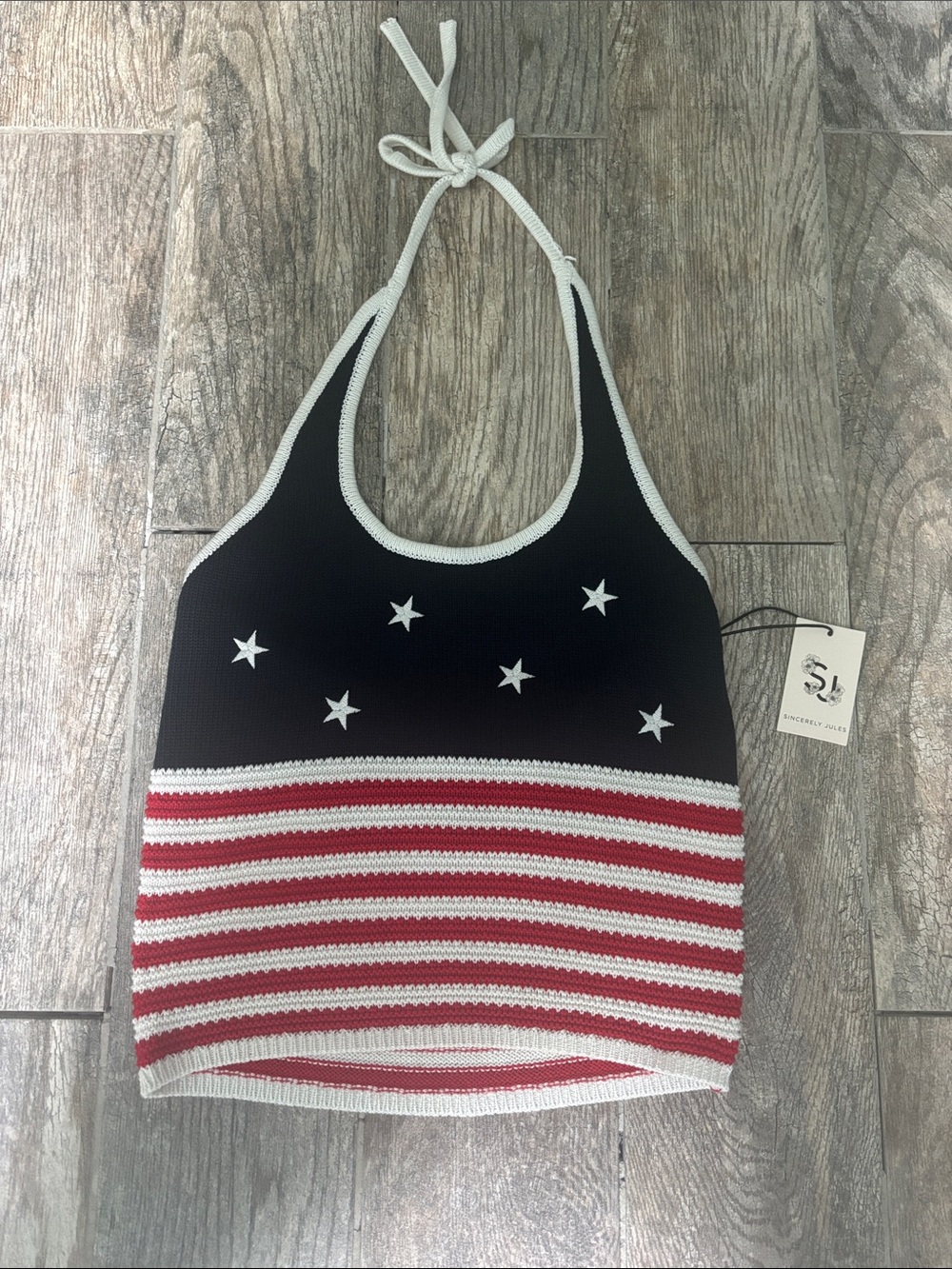Crochet Like Halter. Red White and Blue Stars and Stripes.